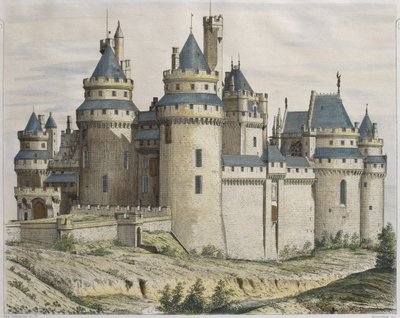 Château de Pierrefonds ، رسم توضيحي من Le Moniteur des architectes ، محفور بواسطة Bosredon (نقش ملون) بواسطة المدرسة الفرنسية