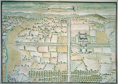 Chateaux de la Loire: "" منظر لقصر Plessis Bourre "" لوحة مائية للمدرسة الفرنسية. 1699 باريس ، بي إن. بواسطة المدرسة الفرنسية