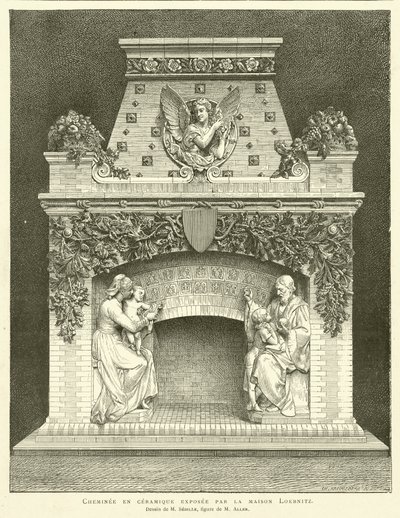 Cheminee en ceramique exposee par la maison Loebnitz, Dessin de M Sedille, figure de M Aller (engraving) بواسطة المدرسة الفرنسية