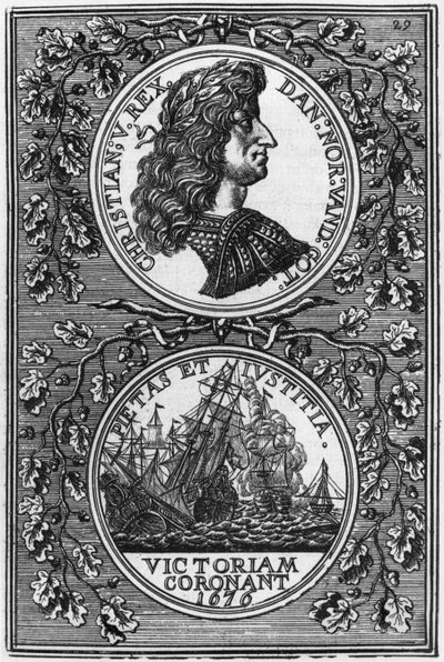 كريستيان الخامس (1646-1699) ملك الدنمارك والنرويج ، التوضيح من وصف de lUnivers بقلم Allain Manesson Mallet (1630-1706) المنشور في باريس ، 1683 بواسطة المدرسة الفرنسية