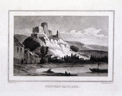 Château Gaillard seen from the Seine - Engraving بواسطة المدرسة الفرنسية