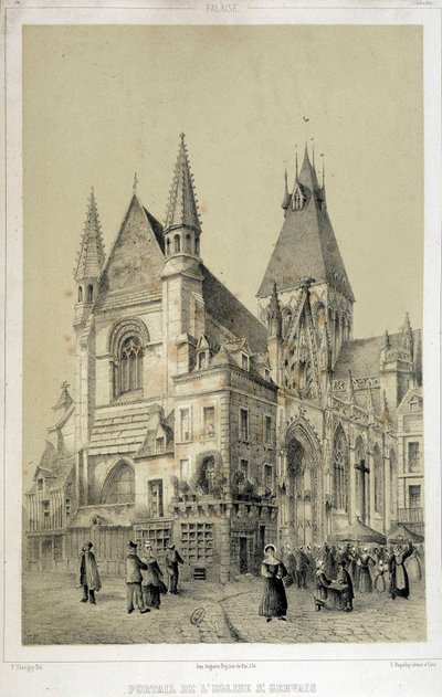 Cliff, portal of St Gervais Church (Saint Gervais) - lithography بواسطة المدرسة الفرنسية