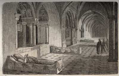 Cloitre de Fontevrault مع تماثيل هنري الثاني - إليونور دي جوين - نقش في "هيستوار دو فرانس" لفيكتور دوري (1811-1894) - 1882 بواسطة المدرسة الفرنسية