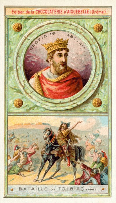 Clovis I at the Battle of Tolbiac, 496 (chromolitho) بواسطة المدرسة الفرنسية