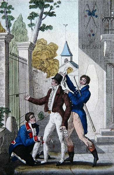 'Clozel، Pelissier and Armand' في الفصل الثالث ، المشهد 7 من كوميديا لويس بينوا بيكار 'Les Deux Philibert (لون ليثو) بواسطة المدرسة الفرنسية