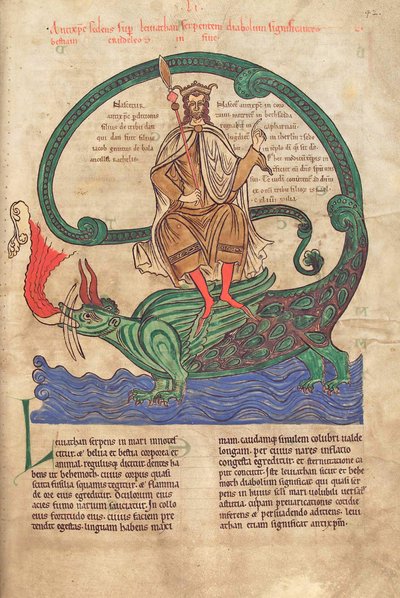 سمك القد. الجرف. 1 فالداخل. خط العرض. 42 و ، المسيح الدجال الذي يركب Leviathan ، من Liber Floridus بواسطة Lambert de Saint-Omer c.1120 بواسطة المدرسة الفرنسية