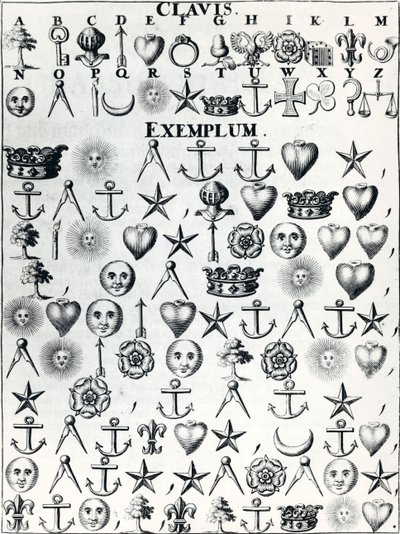 لغة مشفرة ، من Cryptographia ، أو فم الكتاب السري السري والجذور المراسلات بقلم Johann Balthasar Friderici ، نُشرت في هامبورغ عام 1685 بواسطة المدرسة الفرنسية