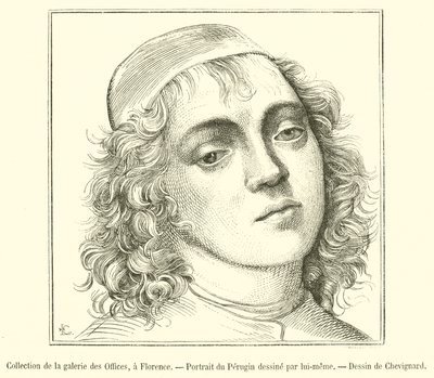 Collection de la galerie des Offices, a Florence, Portrait du Perugin (engraving) بواسطة المدرسة الفرنسية