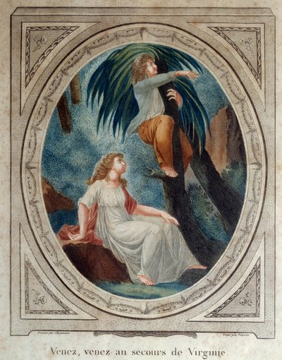 تعال ، ساعد فرجينيا. رسم توضيحي لرواية "بول وفيرجيني" بقلم برناردين دي سان بيير (1737-1814). نقش من عام 1790. لاروشيل ، متحف العالم الجديد بواسطة المدرسة الفرنسية