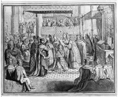 تكريس وتتويج هنري الرابع (1553-1610) في كاتدرائية شارتر في 27 يناير 1594 ، أواخر القرن السادس عشر (التفاصيل) (انظر أيضًا 207725) بواسطة المدرسة الفرنسية