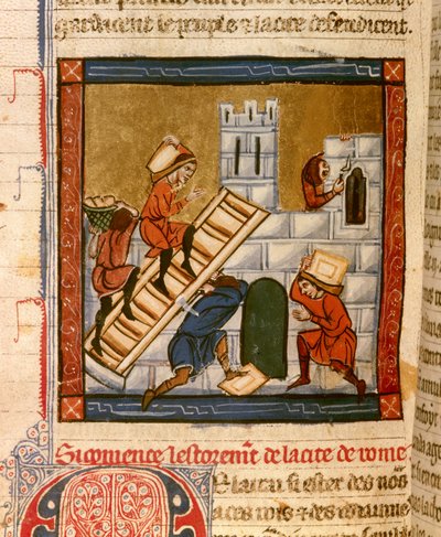 بناء روما. منمنمة مخطوطة "Histoire ancienne à la Cesar" ، حوالي 1260-1270 كتبها كاتب في خدمة بلاط روجر الرابع ، شاتيلان ليل (1208-1230) ، يمكن أن يكون المؤلف لبعض فوشيه دينان. ديجون ، مونيشي بواسطة المدرسة الفرنسية