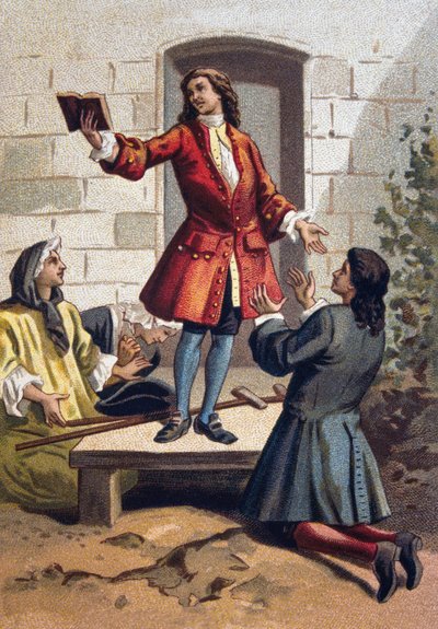 ممارسات التشنج (Convulsionnaires of Saint-Medard) - Jansenism: المتشنجون (متعصبو Jansenist) من مقبرة Saint Medard (Saint-Medard) في عهد لويس الخامس عشر. الطباعة الحجرية الملونة حوالي عام 1890. بواسطة المدرسة الفرنسية