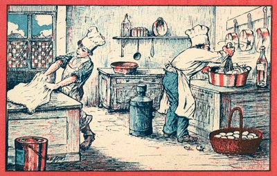 Cooks working in a kitchen (chromolitho) بواسطة المدرسة الفرنسية