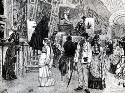 الناسخون في غراند غاليري في متحف اللوفر ، 1880 بواسطة المدرسة الفرنسية