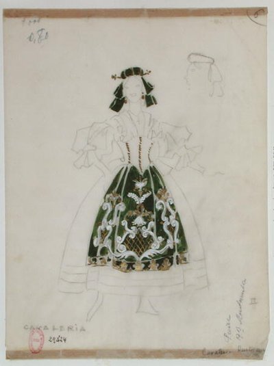 تصميم الأزياء للأوبرا كافاليريا روستيكا من بيترو ماسكاني (1863-1945) (قلم رصاص ومرحاض على ورق) بواسطة المدرسة الفرنسية