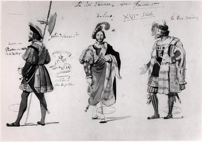 تصميمات أزياء لـ "Le Roi Samuse" (1832) بقلم فيكتور هوغو (قلم وحبر وألوان مائية على ورق) (صورة بالأبيض والأسود) بواسطة المدرسة الفرنسية