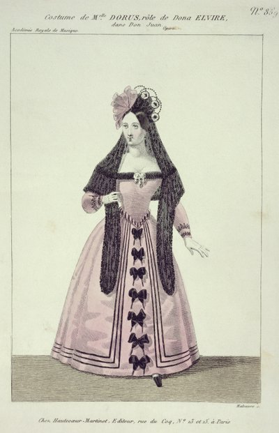 زي لـ Mademoiselle Dorus في دور دونا إلفيرا في Don Giovanni ، منقوش من Maleuvre ، طبعه Hautecoeur-Martinet بواسطة المدرسة الفرنسية