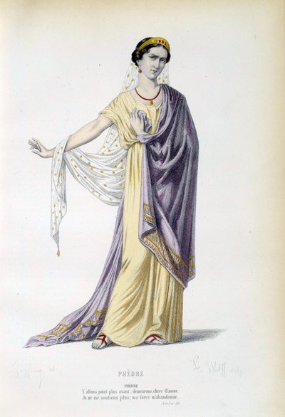 Costume for the character of Phedre in the piece of the same name by Jean Racine (1639-1699) 19th century Paris, French comedie بواسطة المدرسة الفرنسية