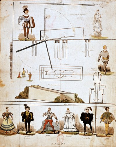 أزياء ومجموعات أوبرا "Zampa or the Marble Bride" لفرديناند هيرولد (1791-1833) بواسطة المدرسة الفرنسية