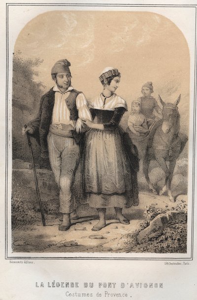 Costumes de Provence - أسطورة جسر أفينيون - نقش في "THE SOURIES OF MON UNCLE MEMORIES ET RECITTS DE Voyages" بقلم MORING MICHEL - نهاية القرن التاسع عشر بواسطة المدرسة الفرنسية