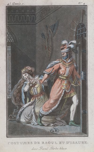 ازياء راؤول وإيزور ، من أوبرا راؤول باربي بلو ، 1790 بواسطة المدرسة الفرنسية