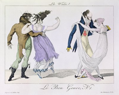 الأزواج الذين يرقصون الفالس ، من Le Bon Genre ، c.1810 بواسطة المدرسة الفرنسية