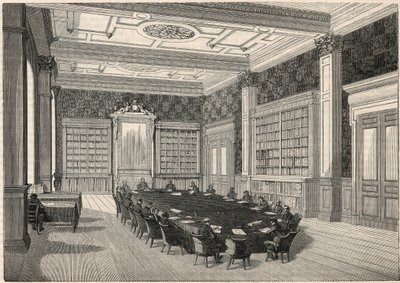 محكمة المراجعين - المكتبة وقاعة المجلس - نقش في "Tableau-de-Paris" بقلم Edmond Texier 1852 بواسطة المدرسة الفرنسية
