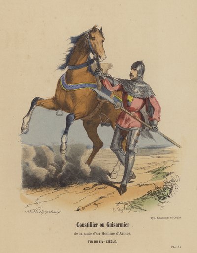 Coustillier أو Guisarmier من جناح رجل من الأسلحة ، نهاية القرن الرابع عشر (نقش ملون) بواسطة المدرسة الفرنسية