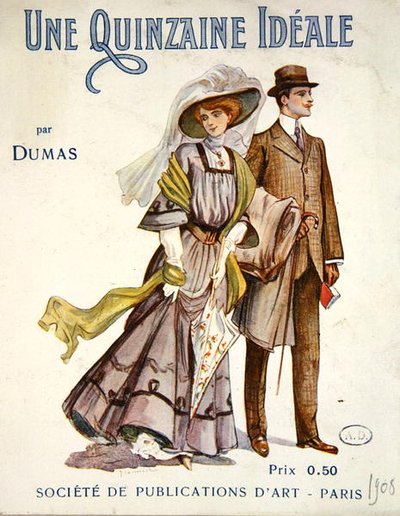 غلاف لرواية "Une Quinzaine Ideale" للكاتب ألكسندر دوما (1824-95) 1908 (لون ليثو) بواسطة المدرسة الفرنسية