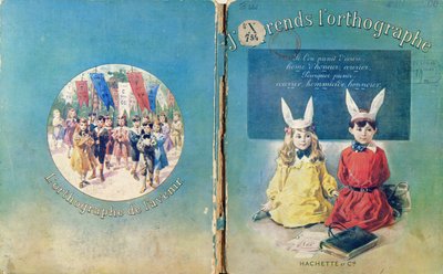 صورة الغلاف والغلاف الخلفي لكتاب مدرسي فرنسي حول الكتابة ، نشره Hachette في باريس ، 1905 بواسطة المدرسة الفرنسية