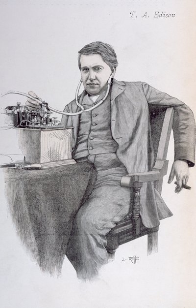رسم توضيحي للغلاف من La Revue Illustree يصور توماس ألفا إديسون ، 1889 بواسطة المدرسة الفرنسية