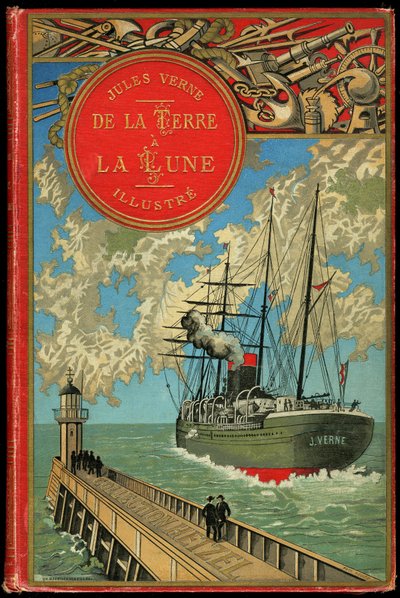 غلاف كتاب "من الأرض إلى القمر" لجول فيرن عام 1865 (Hetzel / Extraordinary Voyages بواسطة المدرسة الفرنسية