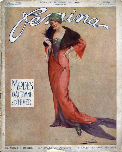 غلاف جريدة "فيمينا" لشهر أكتوبر 1912، موديز دي أومني دي هيفر، رسم ليون فوريه (1863-1955) (مطبوع) بواسطة المدرسة الفرنسية