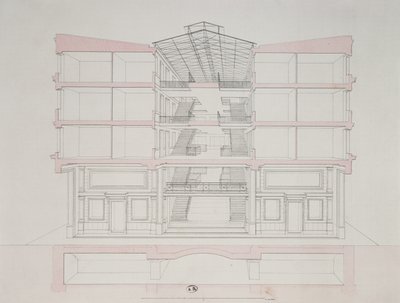 مقطع عرضي لمنزل في نابليون لتطوير المساكن ، 58 rue Rochechouart ، باريس ، 1849 بواسطة المدرسة الفرنسية