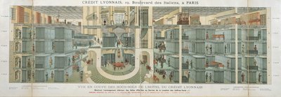 مقطع عرضي من قبو Credit Lyonnais، 19 Boulevard des Italiens، c.1878-82 بواسطة المدرسة الفرنسية