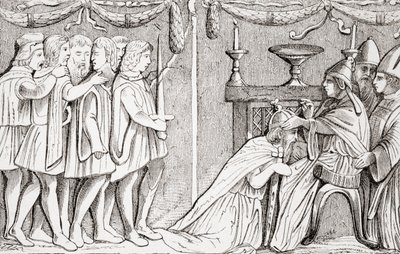 تتويج Sigismund كإمبراطور روماني مقدس من قبل البابا يوجين الرابع عام 1433 ، من L "Histoire Universelle Ancienne et Moderne ، نشر في ستراسبورغ c.1860 بواسطة المدرسة الفرنسية
