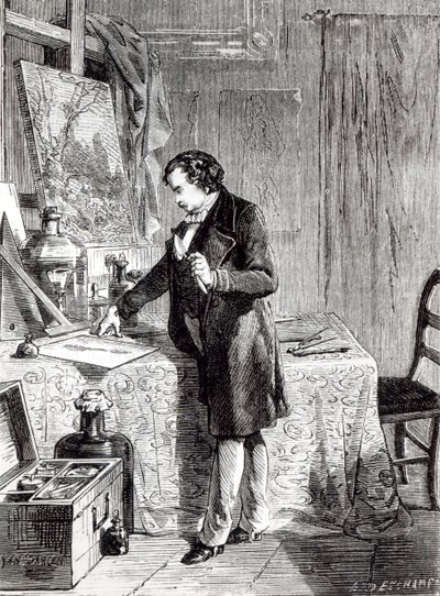 يكتشف داجير حساسية ضوء يوديد الفضة في عام 1831 بواسطة المدرسة الفرنسية