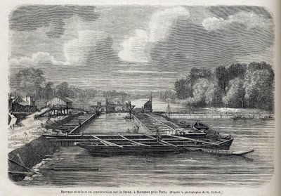 اندلع السد على نهر السين في SURESNES عام 1866 - نقش - Le Monde Illustré 1866 بواسطة المدرسة الفرنسية