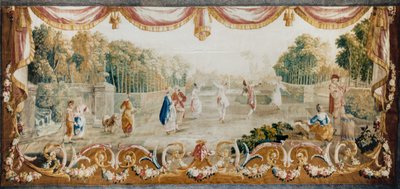 Dance in a Park، Aubusson Tapestry Workshop، c.1782 (صوف وحرير) بواسطة المدرسة الفرنسية