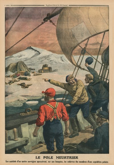 القطب القاتل ، الرسم التوضيحي للغلاف الخلفي من `` Le Petit Journal &39;&39; ، ملحق Illustre ، 10 أغسطس 1913 بواسطة المدرسة الفرنسية