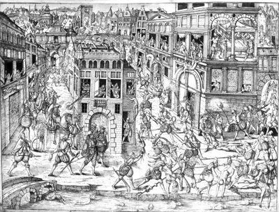 وفاة الأدميرال غاسبارد الثاني دي كوليجني (1519-1572) ، وقت مذبحة سانت بارثولوميو عام 1572 بواسطة المدرسة الفرنسية