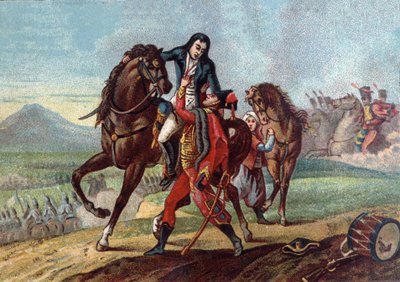 وفاة الجنرال تشارلز أنطوان ديسايكس دي فيغو (1768-1800) في أحضان نجل القنصل ليبرون في معركة مارينغو بواسطة المدرسة الفرنسية