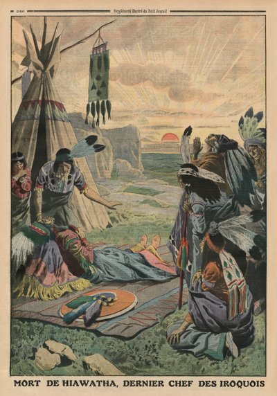 وفاة Hiawatha ، رسم توضيحي للغلاف الخلفي من `` Le Petit Journal &39;&39; ، ملحق illustre ، 27 يوليو 1913 بواسطة French School