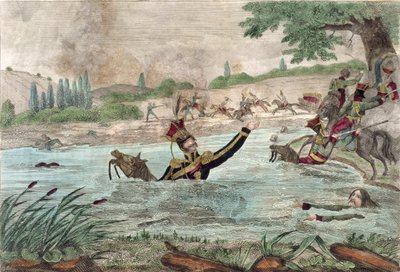 وفاة الأمير جوزيف بونياتوفسكي (1763-1813) في نهر إلستيرا ، 1813 بواسطة المدرسة الفرنسية