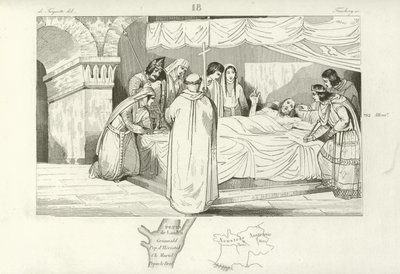 وفاة رجل الدولة الفرنجي Pepin of Heristal ، 714 بواسطة المدرسة الفرنسية