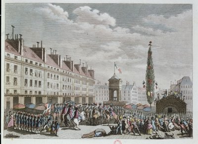 إعلان الدستور ، مكان الأبرياء ، باريس ، سبتمبر 1791 ، 1791 (نقش الألوان) بواسطة المدرسة الفرنسية