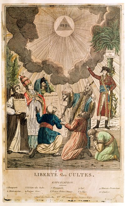 مرسوم تأسيس حرية العبادة ، نوفمبر 1799 (نقش ملون) بواسطة المدرسة الفرنسية
