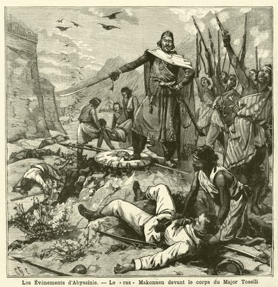 هزيمة الإيطاليين في معركة أمبا ألاجي ، الحرب الإيطالية الإثيوبية الأولى (نقش) بواسطة المدرسة الفرنسية
