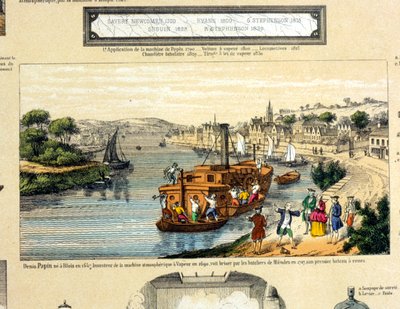 دينيس بابين (1647-1712) يشاهد سفينة بخاره التي دمرها البحارة في Muenden عام 1707 بواسطة المدرسة الفرنسية