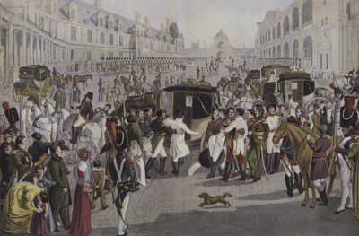 رحيل نابليون من فونتينبلو ، في 20 أبريل 1814 بواسطة المدرسة الفرنسية